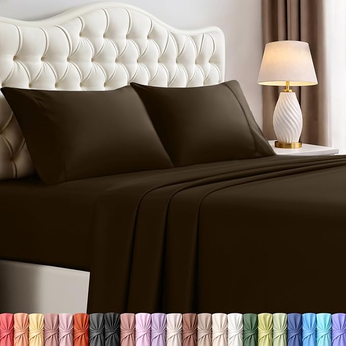 Utopia Bedding Full Size Sheet Set – 4 Piece Bed Sheets, Soft and Breathable Microfiber, Includes 1 Fitted Sheet, 1 Flat Sheet and 2 Pillowcases – Oeko Tex (Brown)