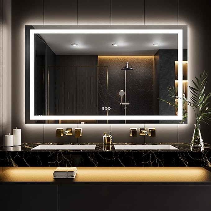 LOAAO 60"X32" LED Bathroom Mirror with Lights, Anti-Fog, Dimmable, Backlit + Front Lit, Lighted Bathroom Vanity Mirror for Wall, Memory Function, Tempered Glass, Safe to Use, ETL Listed
