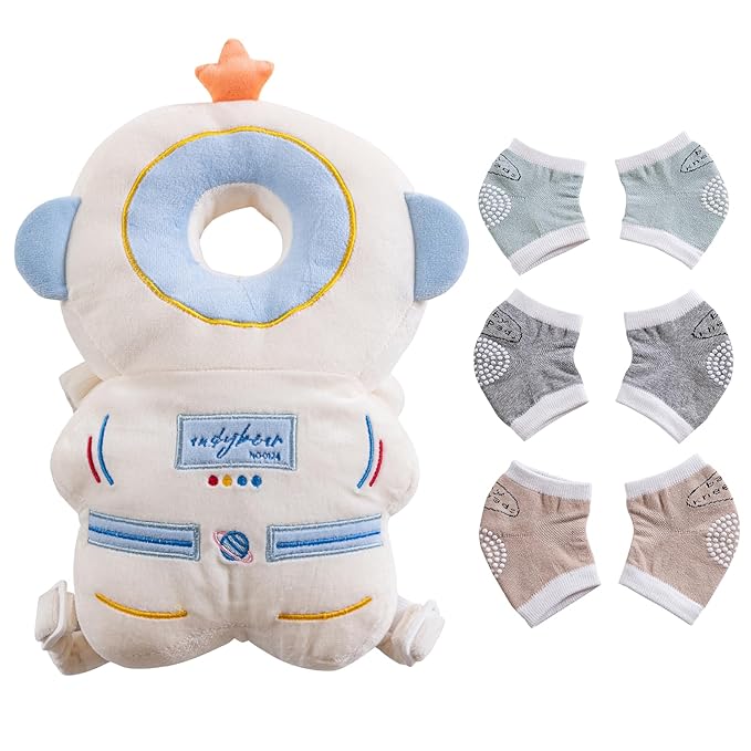 Baby Head Protector Cushion Backpack with 3 Baby Knee Pads for Walking & Crawling. (Astronaut)