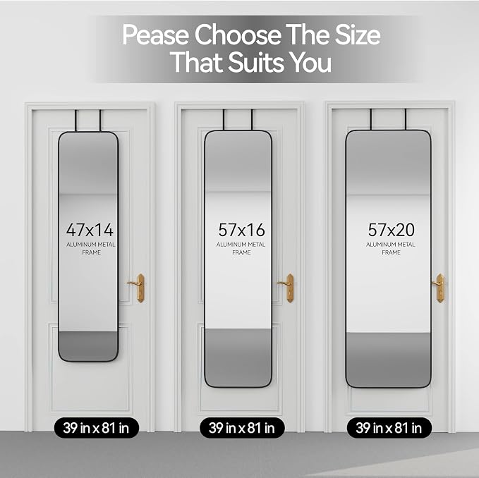 SCWF-GZ 57x16 Full Length Mirror Over The Door Hanging, Floor Stand/Wall Mounted Aluminum Alloy Frame Dressing Mirror for Bedroom Living Room 57 inch Black