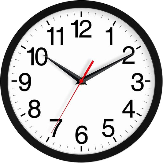 Rohioue Wall Clock Analog 10 Inch Black Battery Operated Silent Clock | Easy To Read, Non Ticking, Round, Accurate, Kitchen, Living Room, Classroom, Office, School