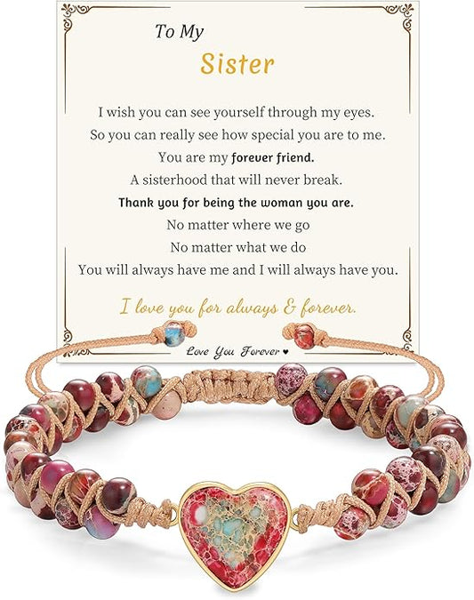 Mothers Day Gifts for Daughter Granddaughter, To My Mom Grandma Wife Girlfriend Sister Jasper Heart Bracelets Birthday Anniversary Christmas Stocking Stuffers Valentines Day Jewelry