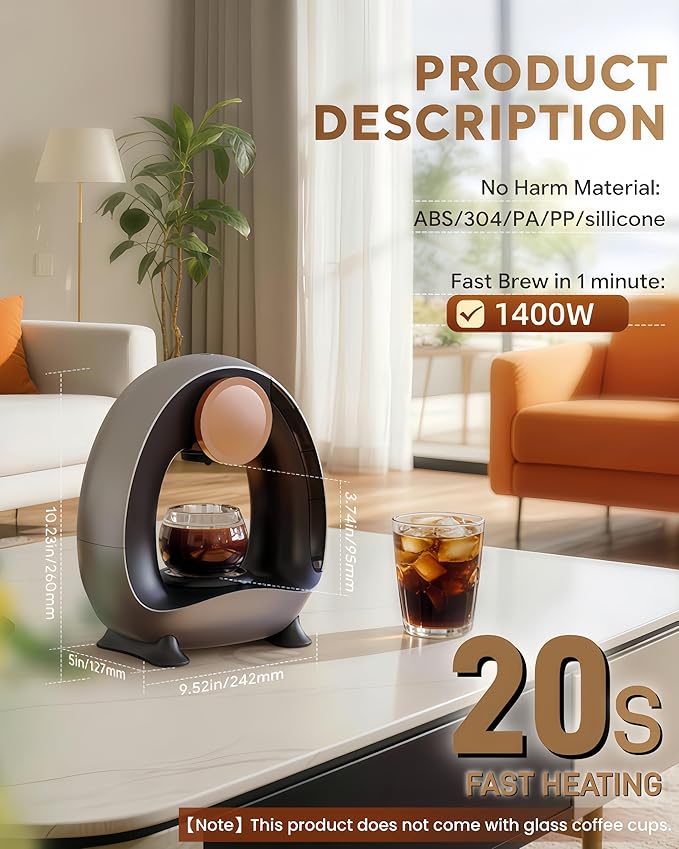 3 in 1 Single Serve Coffee Maker for K Cup Black, Ground Coffee and Tea Leaves, 1400W 20s Fast Heating Mini K Cup Coffee Brewer, One Button Operation, for Small Spaces for Bedroom