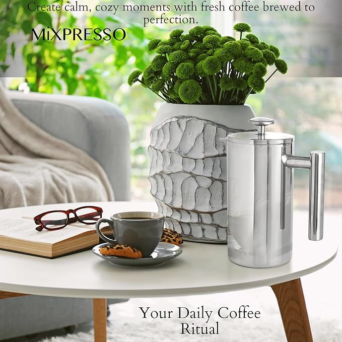 Mixpresso Large Stainless Steel French Press Coffee Maker 50 Oz 1500ml, Double Wall Insulated French Press Stainless Steel, Easy Clean Tea Brewer, Easy Press Durable Metal Coffee Press