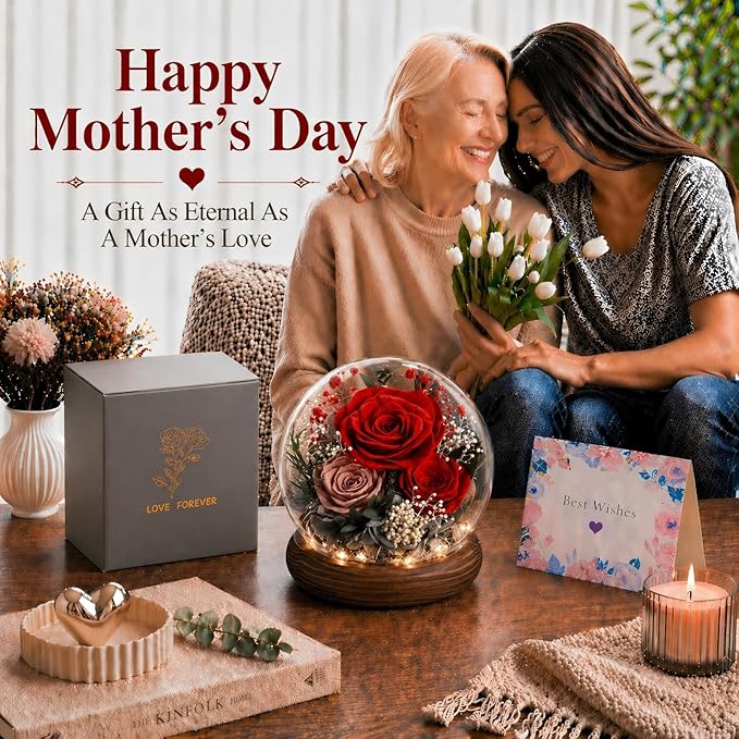 Gifts for Mom Grandmas Birthday Gifts for Women Flowers for Delivery Prime Preserved Fresh Flowers in Glass Dome Forever Real Eternal Roses Mother Days Anniversary for Sister Daughter Wife Girlfriend