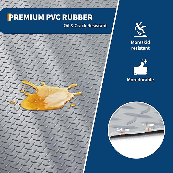 GarveeTech 7.5x17 FT Garage Floor Mat, 2.8mm Thickened Non-Slip PVC Garage Mat Roll, Diamond Plate Floor Protector Mat with 33FT Tapes for Garage, Under Car Parking Mat for SUVs, Trucks, Sports Car