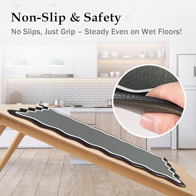 Arenarug Scalloped Black Gray Kitchen Mats Rugs Sets of 2 Cushioned Anti Fatigue Floor Mat Waterproof Kitchen Rugs Non Slip Foam Comfort Standing Mat for Sink Laundry