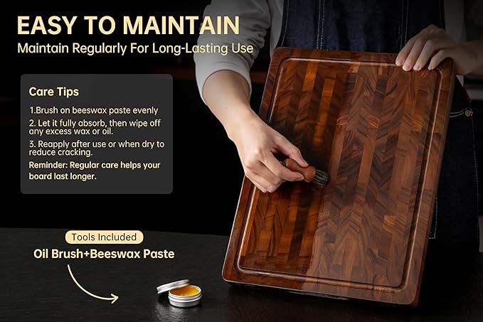 THETCHRY Walnut Cutting Boards for Kitchen, End Grain Wooden Cutting Board, Large Chopping Board Double Sided with Handle, Thick Butcher Block Charcuterie Meal Prep & Serving with Gift Box, 17"×13"×1"