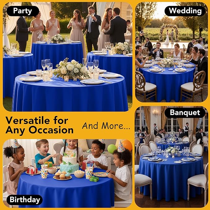 10-Pack Royal Blue Round Tablecloths, 70 Inches, Stain-Resistant Polyester for 3-4 Ft Round Tables - Washable Table Covers for Weddings, Banquets, Birthday Parties, Events