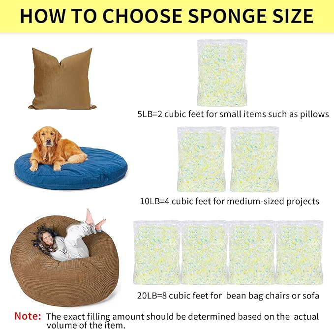 Jecqbor 20lbs Shredded Memory Foam Filling for Bean Bag Chair, Premium Beanbag Stuffing High Density Memory Foam Refill