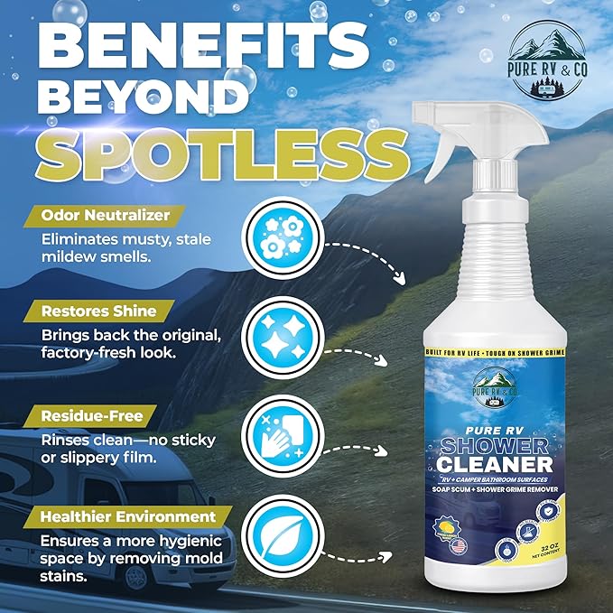 Shower Cleaner for Removing Hard Water Marks, Soap Scum, Stains, Bleach and Ammonia-Free Formula, Safe for Plastic & Fiberglass, Low Odor Formula with Citrus Scent, (32 oz)