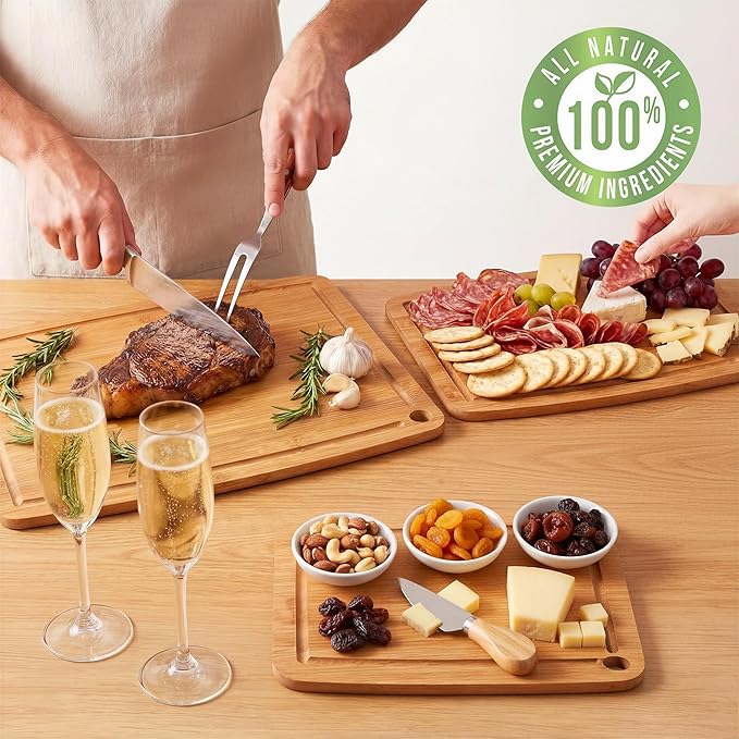 Bamboo Cutting Boards for Kitchen,Carbonized Wood Cutting Board with Deep Juice Groove for Chopping Meat, Vegetables, Fruits, Nuts,Lightweight & Durable,Ideal Kitchen Gift