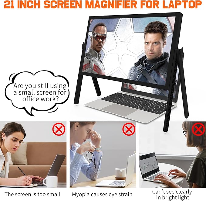 21 inch Screen Magnifier for Laptop ，3D HD Screen Expanders for Movies, Videos, and Gaming, Screen Enlarger with Adjustable Angle Design Amplifier Desktop Magnifying for Seniors Reading (Black)