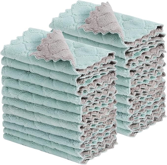 GADIEDIE 20Pcs Kitchen Cloth,Dish Towels,Super Absorbent Coral Fleece Dishtowels,Premium Dishcloths,Nonstick Oil Washable Fast Drying Dish Rags,for Clean Table Dish Glass Pet Paws (Green Gray)