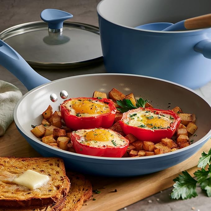 Tramontina Solara 14-Piece Ceramic Non Stick Cookware Set with Lids, Heavy-Gauge Aluminum Pots and Pans Kitchen Set with Nonstick Coating, Dishwasher and Oven Safe (Blue)