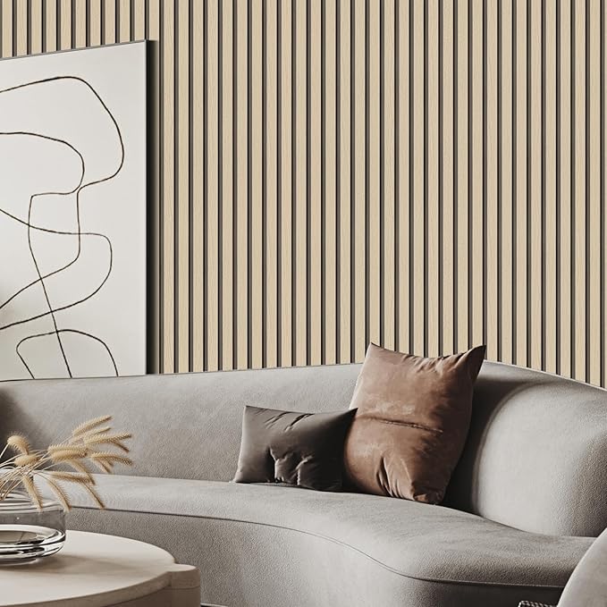 Arthome Wood Slat Wallpaper 17''x120'' Peel and Stick self Adhesive Wood Wallpaper PVC Vinyl Decorative Removable Wallpaper Waterproof Faux Wood Grating Stripe Contact Paper for Living Room (Oak)