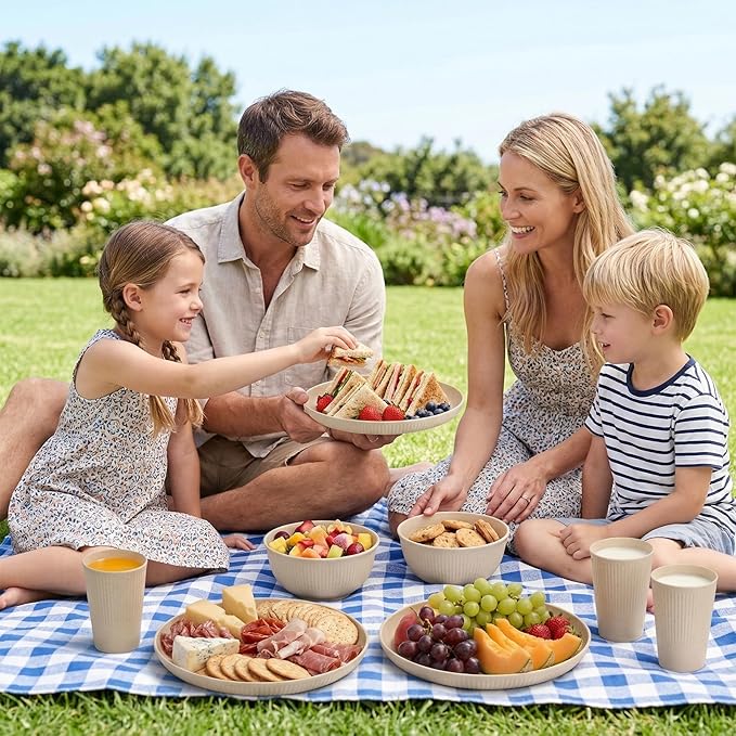 Unbreakable Dinnerware Sets for 4 People,16pcs Camping Plates and Bowls Set, Reusable Picnic Set plastic Plates, Cups, Bowls for Children, Adult, Party, Home