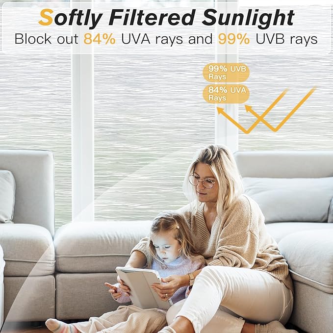 Haton Window Privacy Film, Frosted Glass Privacy Window Clings, Sun Blocking Frosting Opaque Coverings, Static Cling Removable Decorative Stickers for Home Door, Non-Adhesive 17.5" x 118.1"