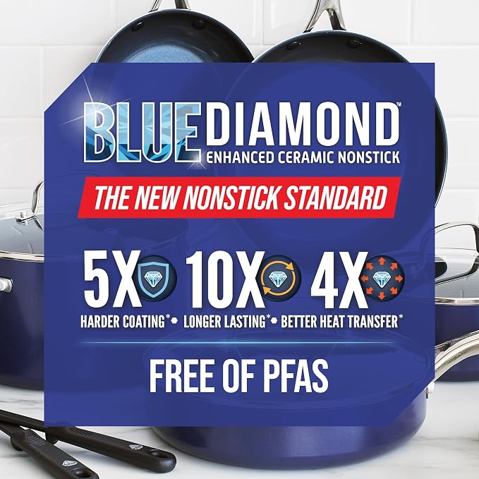 Blue Diamond 8" Diamond Infused Ceramic Nonstick Frying Pan Skillet, Blue | PFAS-Free Ceramic Nonstick, Dishwasher & Oven Safe, Stay Cool Handle, Durable Metal Utensil Safe, Egg & Omelet Pan
