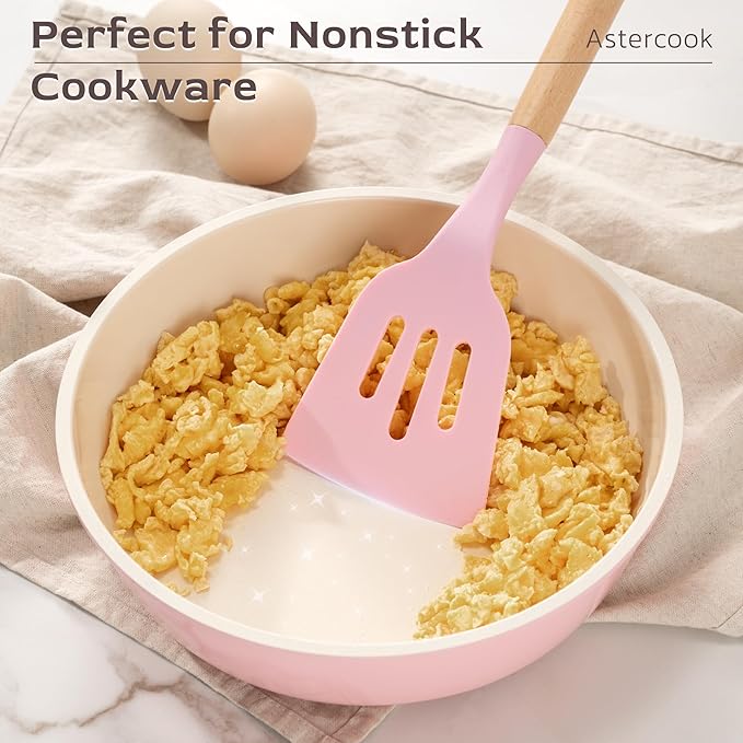 Astercook Kitchen Utensils set, 39 PCS Silicone Cooking Utensils Set with Wooden Handle, 446°F Heat Resistant Food Grade Utensil Sets, BPA Free Kitchen Gadgets Tools Set for Mothers Day Gifts