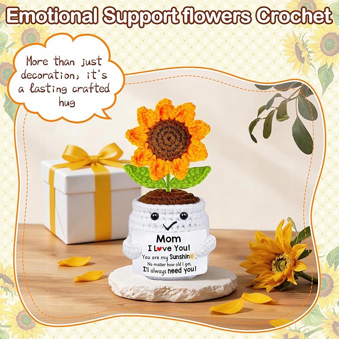 Mothers Day Mom Gifts for Mom, Gifts for Moms from Daughter Son, Mother's Day Birthday Gift for Moms Mommy Mother in Law Step Mama, Handmade Crochet Sunflower Doll I Love You Sweet Gift for Mum