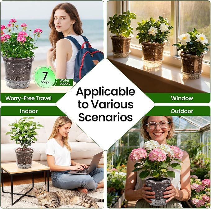 MIXC 12 Pack 5 Inch Self Watering Pots for Indoor Plants with Wicking Rope | Clear Plastic, With Drainage Holes & Deep Reservoirs, Root and Water-Level Visibility, Up to 7-Day Water Supply, Reusable
