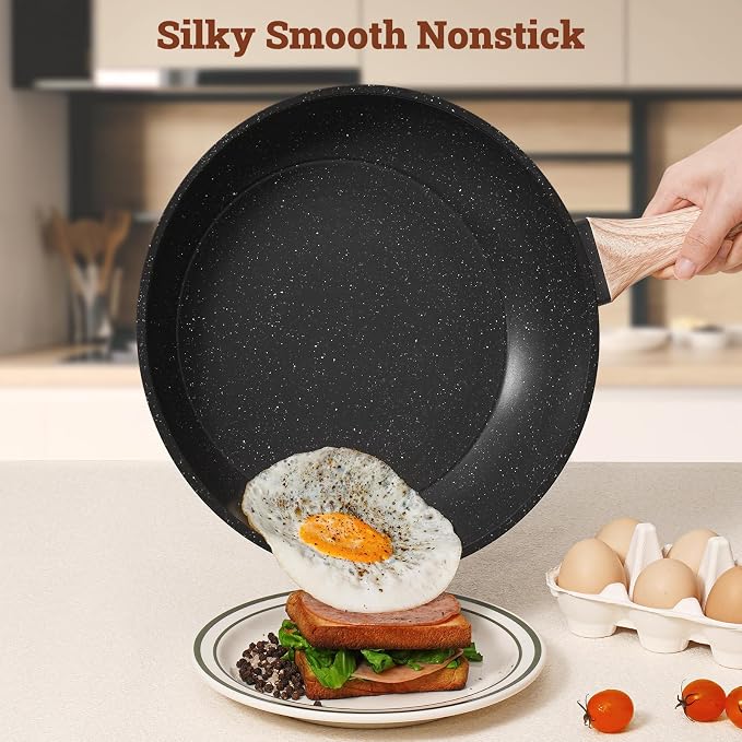 SODAY Pots and Pans Set Non Stick, 17Pcs Black Granite Induction Cookware | PFAS/PFOA/PFOS Free Nonstick Kitchen Cooking Set, Stay-Cool Handles, Pot Protectors, Eggs Pan, Fry Pans & Saucepans