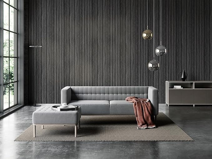 WaveSpace Self-Adhesive PVC Slat Wall Panels, Peel and Stick Wood Panels 118"x15.75", Thick Faux Black Oak Wood Grain Wallpaper Panels 3D Soundproof Wall & Ceiling Panels Decorativos para Pared