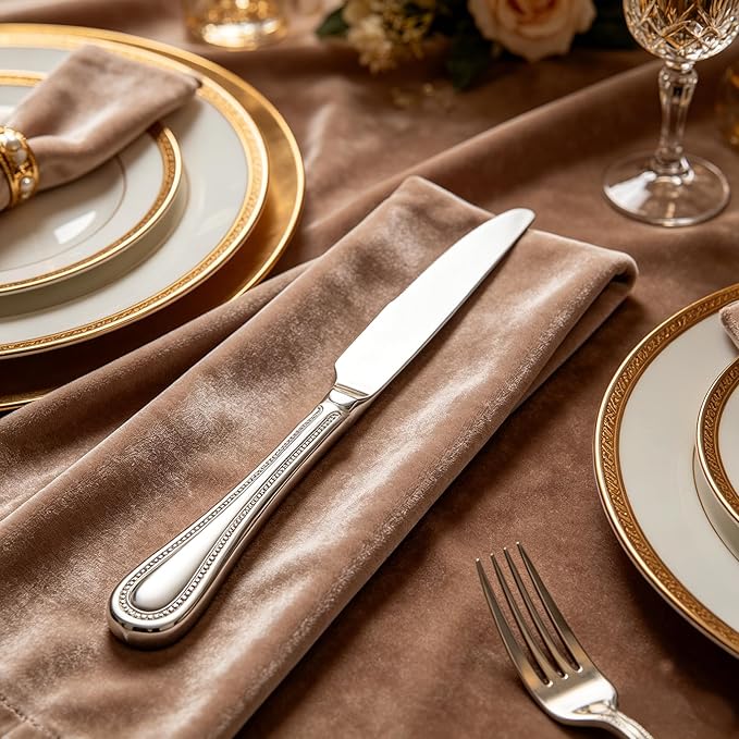 40-Piece Silverware Set, HaWare Stainless Steel Flatware Service for 8, Pearled Edge Tableware Cutlery Include Knife/Fork/Spoon, Beading Eating Utensil for Home, Mirror Polished, Dishwasher Safe