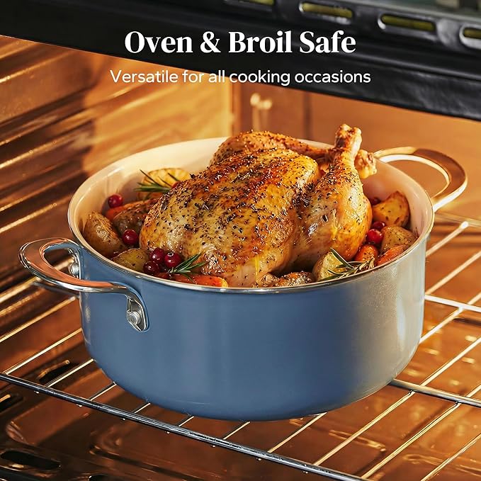 Redchef Non-stick Stock Pots Set 5QT, Sauce Pan with Lids(2.5QT, 3.5QT) Multifunctional Kitchen Cookware Sets, Non Toxic with Stay Cool Handle, PTFE & PFAS & PFOA Free, Dishwasher/Oven Safe (Blue)