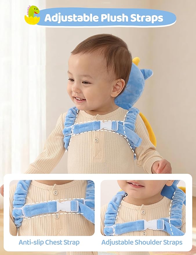 JunNeng Toddler Baby Head Protector Backpack for Toddler Walker with Knee Pads&Anti-Slip Socks, Dinosaur