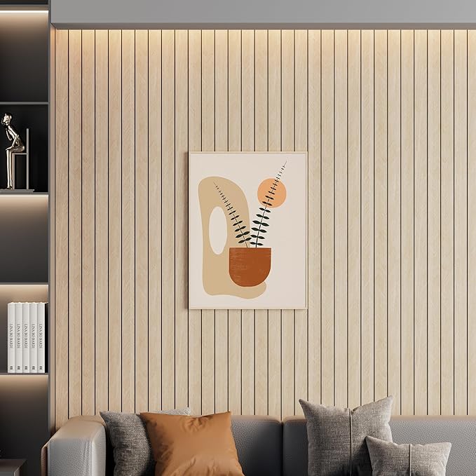 Arthome Peel and Stick Slat Wall Panels 15.7 "x240,Self-Adhesive PVC Wood Grain Wallpaper Panel,3D Thick Faux Soundproof Backsplash Accent Wall Tile for Walls & Furniture (Beige- Coverage 26 Sq.ft)