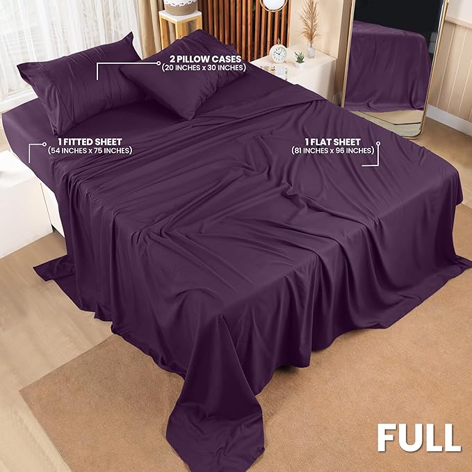 Utopia Bedding Full Size Sheet Set – 4 Piece Bed Sheets, Soft and Breathable Microfiber, Includes 1 Fitted Sheet, 1 Flat Sheet and 2 Pillowcases – Oeko Tex (Dark Purple)