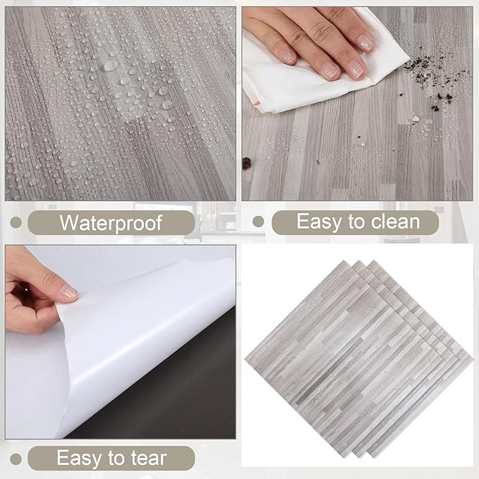 Spiareal 48 Pieces Peel and Stick Floor Tiles Vinyl Flooring 12 x 12 Inch Stick on Floor Tile Self Adhesive Waterproof DIY for Bathroom Kitchen Bedroom Living Room(Wood Grain)