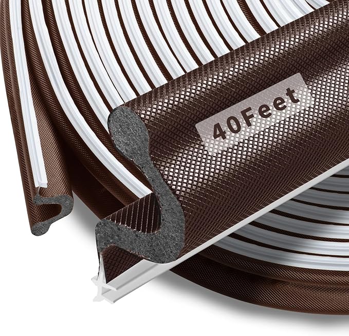 40 Feet Kerf Door Weather Stripping Door Seal, Long Reach V-Shaped Door Seal Strip for Door Frame Door Weatherstripping Insulation Strip Door Soundproofing for Large Gap(Brown)