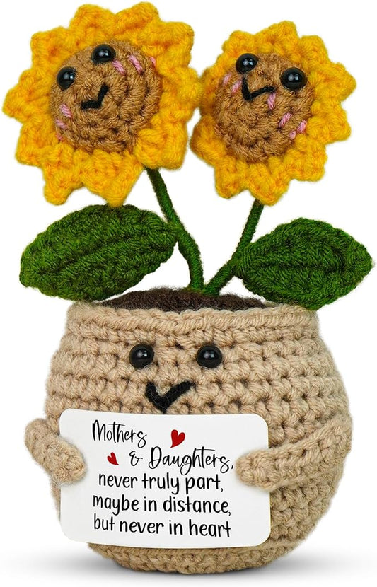 OASSIE Gifts for Mom from Daughter - Handmade Emotional Support Crochet Sunflower with Card - Long Distance Mothers Day Birthday Gifts for Mom, Mother Daughter Gift Ideas, Mama Gift