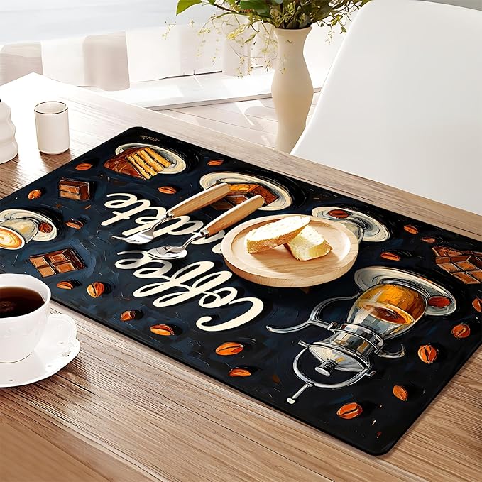 Coffee Mat 17"x32" - Extra Large Absorbent Non Slip Dish Drying Mat,Coffee Bar Accessories,Kitchen Counter Protector for Coffeemaker, Sink, Dining Decor