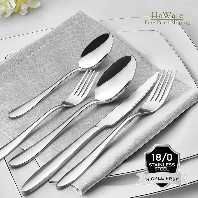 HaWare 40-Piece Silverware Set, Stainless Steel Flatware Service for 8, Modern Tableware Cutlery for Home, Elegant Eating Utensils Include Knives/Spoons/Forks, Mirror Polished, Dishwasher Safe