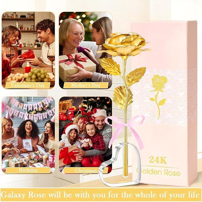Mothers Day Mom Gifts for Women Grandma, Artificial Forever Birthday Flowers Galaxy Glass Eternal Roses with Heart Shaped Crystal Vase, Mother's Day Anniversary Wedding Rose Gifts for Wife Sister