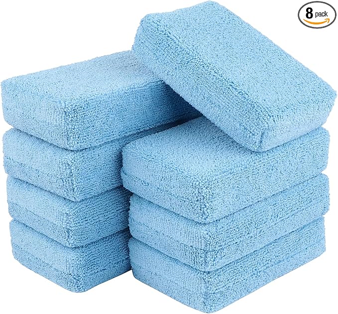 AIDEA Microfiber Applicator Pad-8Pack, Car Wash Sponge, Premium Microfiber Sponge and Cleaning Pads, Perfect for Effortless Wax, Sealant, and Conditioner Application, Car Detailing Supplies, Blue