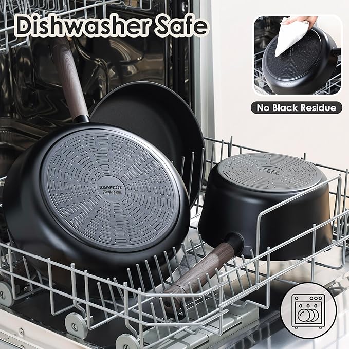 SENSARTE 15Pcs Nonstick Cookware Set Pots and Pans Set Kitchen Cooking Frying Pans with Stay-cool Handle, Dishwasher Safe, Induction Compatible, PFOA/PFOS Free, Black