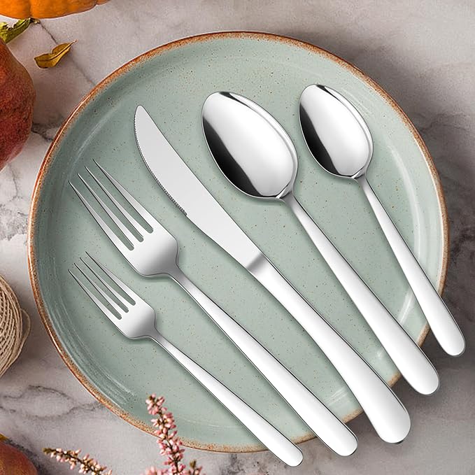 20-Piece Heavy Duty Silverware Set, HaWare Stainless Steel Solid Flatware Cutlery for 4, Modern & Elegant Design for Home/Restaurant/Wedding, Mirror Polished and Dishwasher Safe