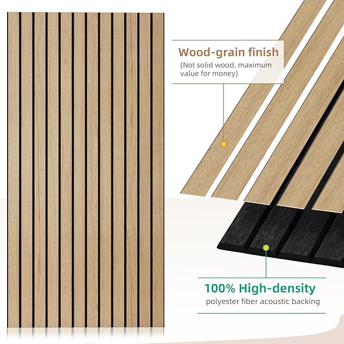 10 Pack Soundproof Wall Panels,Decorative Noise Dampening Panels,Sound Panels with Simulated Wood Grain Finish, 47.2”x23.6”,for Office,Home Theater,Studio,Living Room, Teak