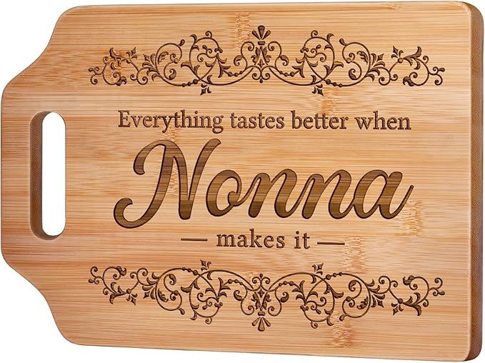 AceThrills Nonna Gifts, Nonna Mothers Day Gifts for Nonnas from Grandkids - Engraved Bamboo Cutting Board 12.3"L x 8.7"W x 0.4"Th