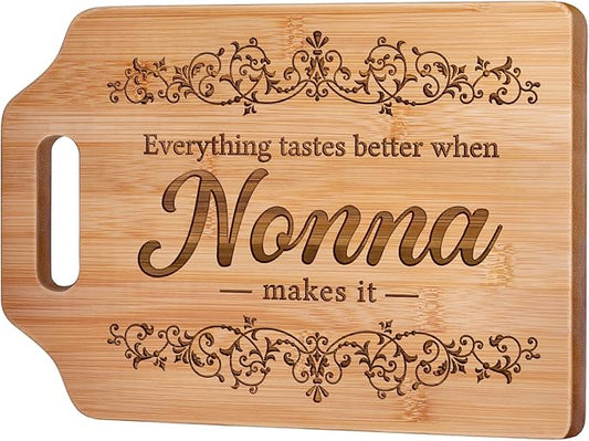 AceThrills Nonna Gifts, Nonna Mothers Day Gifts for Nonnas from Grandkids - Engraved Bamboo Cutting Board 12.3"L x 8.7"W x 0.4"Th