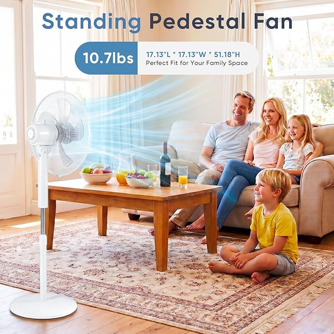 NEWBULIG 17" Pedestal Fan with Remote, 15H Auto Timer, Quiet Standing Fan for Bedroom, Living Room & Office, 3 Speeds, 3 Modes, Adjustable Height & 80° Oscillation
