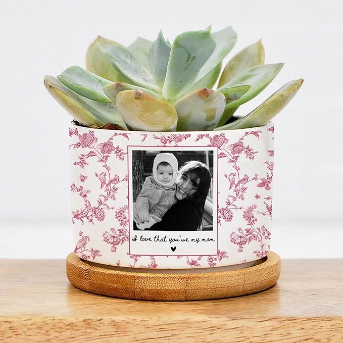 Personalized Mom Photo Plant Pot, Custom Toile De Jouy Mom Photo Planter, Mother Day Portrait Flower Pot, Grandma Gift, Gifts from Daughter