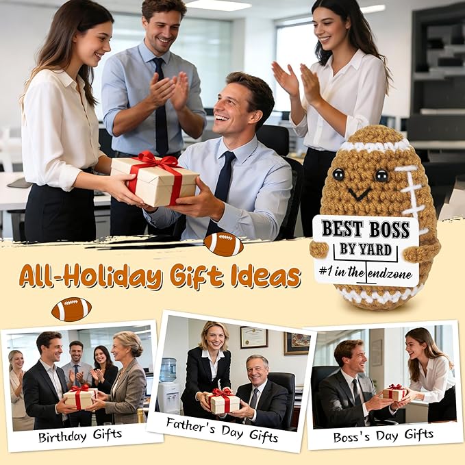 Funny Boss Birthday Gifts for Women Men, Mini Football Positive Handmade Crochet Gift Thank You Boss Day Birthday Gifts, Personalized Appreciation Gift for Boss's Male Female Bosses Lady Manager