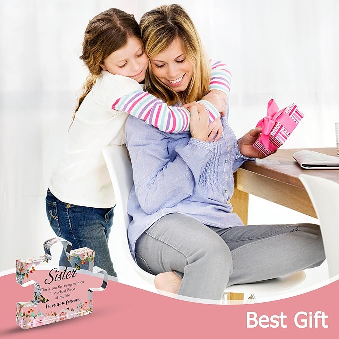VELENTI Gifts for Mothers Day - Sister Engraved Acrylic Puzzle Piece with Heartfelt Message - Perfect Sister Birthday, Thanksgiving, Paperweights - Cute Decoration for Home, Office