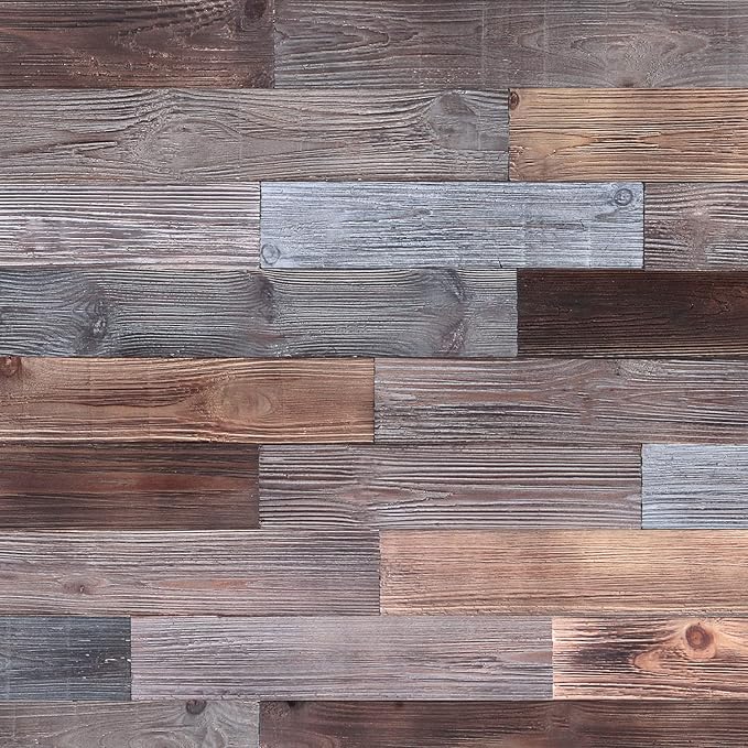 Peel & Stick Wood Wall Panels - Real Solid Planks, Rustic Reclaimed Barn Wood, Brown & Gray Combinations - 3 sq. ft